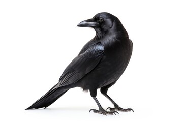 Obraz premium Crow blackbird animal white background.