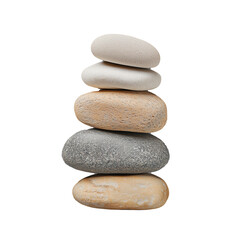 Fototapeta premium Stack of smooth stones in natural colors on transparent background