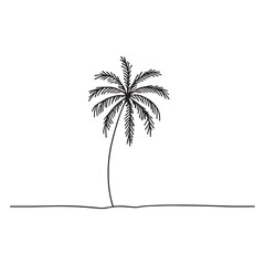 Coconut tree in Outline Style silhouette on white background
