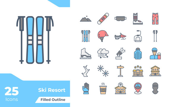 Ski Resort Filled Color Icons