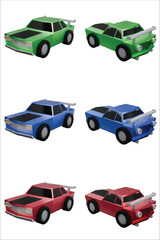 3D Metalic Car Set Isolated