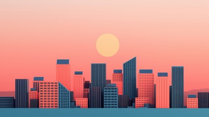 Fototapeta premium Cityscape at Dawn with Solar Power Elements
