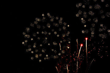 Fireworks lighting up the night sky. Pyrotechnics, abstract	