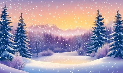 Obraz premium Colorful winter landscape with snow and pine woods as christmas wallpaper