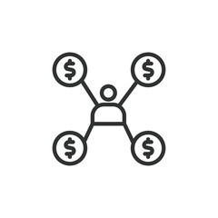 Money diversification, icon in line design. Money, diversification, finance, investment, portfolio, wealth, assets on white background vector. Money diversification editable stroke icon