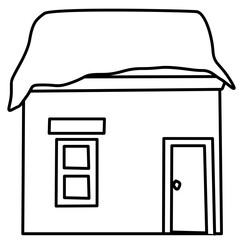 snowy house in winter Doodle element coloring page cartoon illustration
