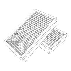 Car engine air filters. Auto spare part. Car care service maintenance. Wireframe low poly mesh vector illustration.