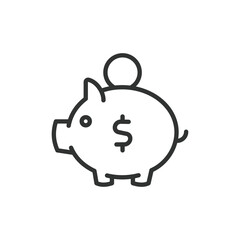 Piggy bank, icon in line design. Piggy, bank, savings, money, finance, coin, cash on white background vector. Piggy bank editable stroke icon