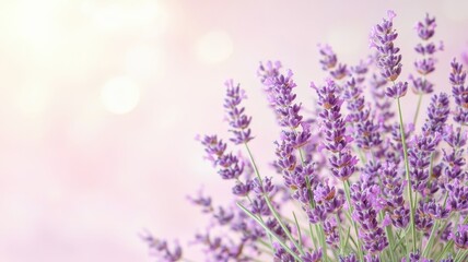 Obraz premium A delicate bouquet of lavender blooms against a soft, pastel background creates a serene and calming atmosphere.