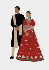 Indian wedding couple illustration for save the date, wedding invitation and e-invite cards