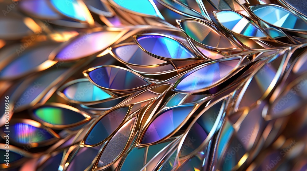 Poster peacock feathers with iridescent colors