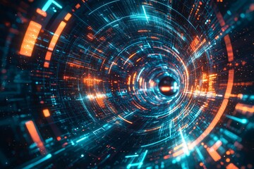 Futuristic Digital Data Tunnel