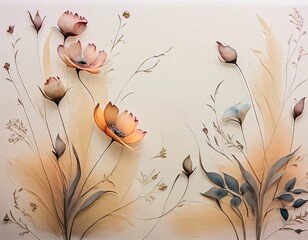 Beige background with flowers and space. Created by Artist Nadia Russ.