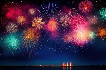 Colorful fireworks outdoors nature night.