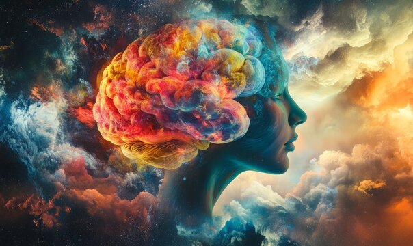 Creativity concept with a brain exploding in colors. Mind blown concept