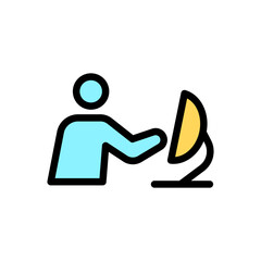 Icon Line Color Employee working on computer. Outline fill color style.