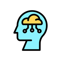 Icon Line Color cloud server brain head. Outline fill color style.