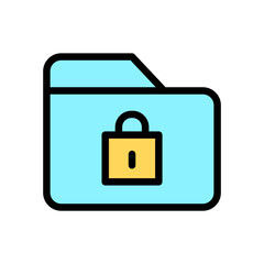 Icon Line Color folder lock. Outline fill color style.