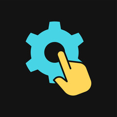 Icon Flat Color hand clicking setting gear. Fill color style.