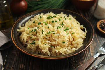 A bowl with traditional German Sauerkraut