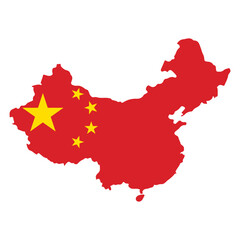 China flag on map with white background. EPS 10