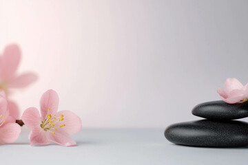 Serene Cherry Blossoms and Black Stones
