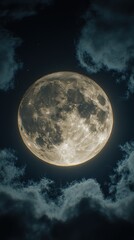 Fototapeta premium Full Moon in a Night Sky with Wispy Clouds
