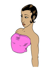 Drawing of an isolated young Latin woman with short hair in comic style. Vector Illustration