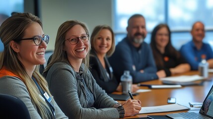 Diverse group of professionals engaged in a collaborative meeting.