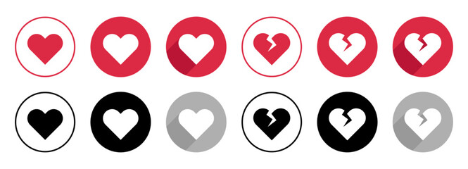Like dislike Herz vektor icons ganz und gebrochen