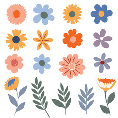 Collection of flowers, Colorful wildflowers background. style for  fabric, print,banners, wallpaper, posters, websites, online shopping.