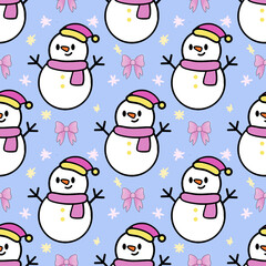 christmas seamless pattern with snowman and bow