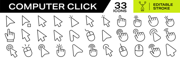 Click icons. Editable Line Icons. Editable stroke. Vector