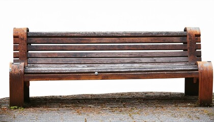 Fototapeta premium A timeworn wooden park bench with rusty metal brackets, placed against a transparent backgro