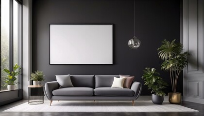 Simple and elegant living room with a single dark grey lounge chair next to a matching sofa,