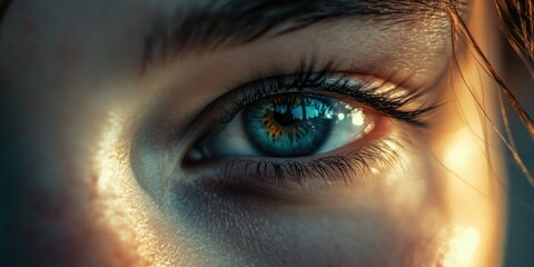 High-resolution closeup of human eye with blue iris texture.