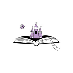 Wonderful world of fairy tales. Black and purple  sketch illustration