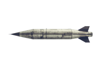 Military missile with a sleek design shown on a transparent background for educational purposes, highlighting its structure and engineering
