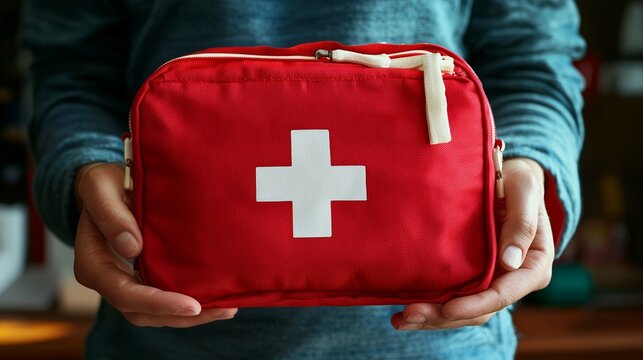 Red first aid kit symbolizes readiness for medical emergencies.