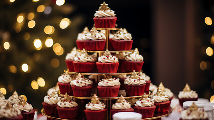 Holiday red velvet cupcake tower