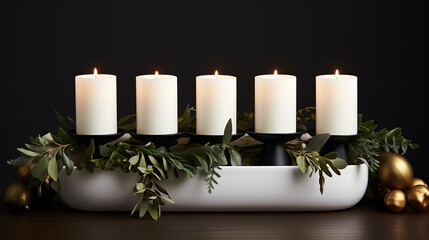 Contemporary holiday candle arrangement in white