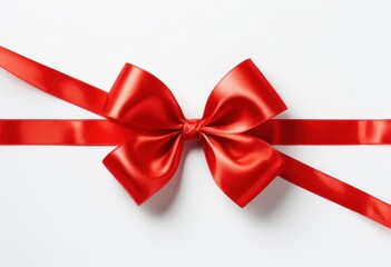 Fototapeta premium Luxurious Red Ribbon Bow on White: Perfect for Gift Promotions, Holiday Ads, and Festive Branding,top view,Christmas present wrapping,perfect for gift wrapping and decoration