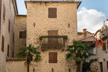 Picturesque medieval street in the old town district of the coastal city of Kotor