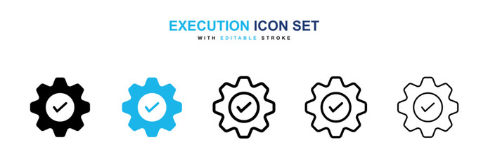 Execution icon set in black and blue color