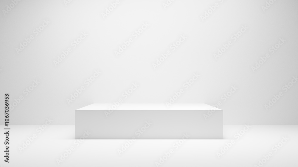 Aufkleber White table background. White empty Table platform cube with spotlight in white empty studio room. White display wall platform presentation, - white geometrical forms cube place mock up for products