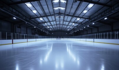 Fototapeta premium Empty Ice Hockey Arena with Dramatic Lighting