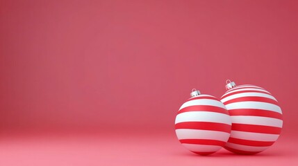 Obraz premium Red, white striped Christmas balls on bold red background