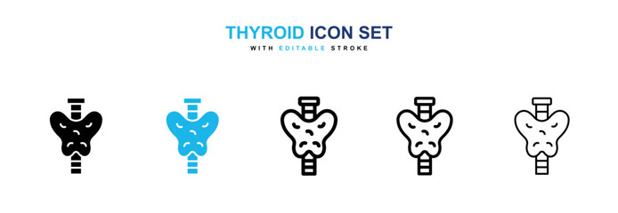 Thyroid icon set in black and blue color