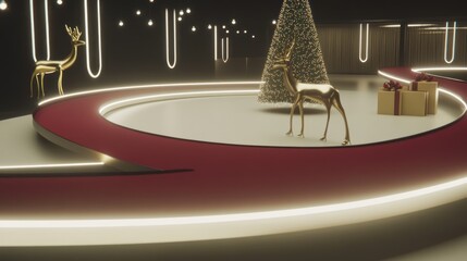 An isometric 3D Christmas scene featuring the 1TV logo embedded in a cozy winter cabin setting