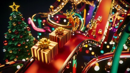 An isometric 3D Christmas scene featuring the 1TV logo embedded in a cozy winter cabin setting